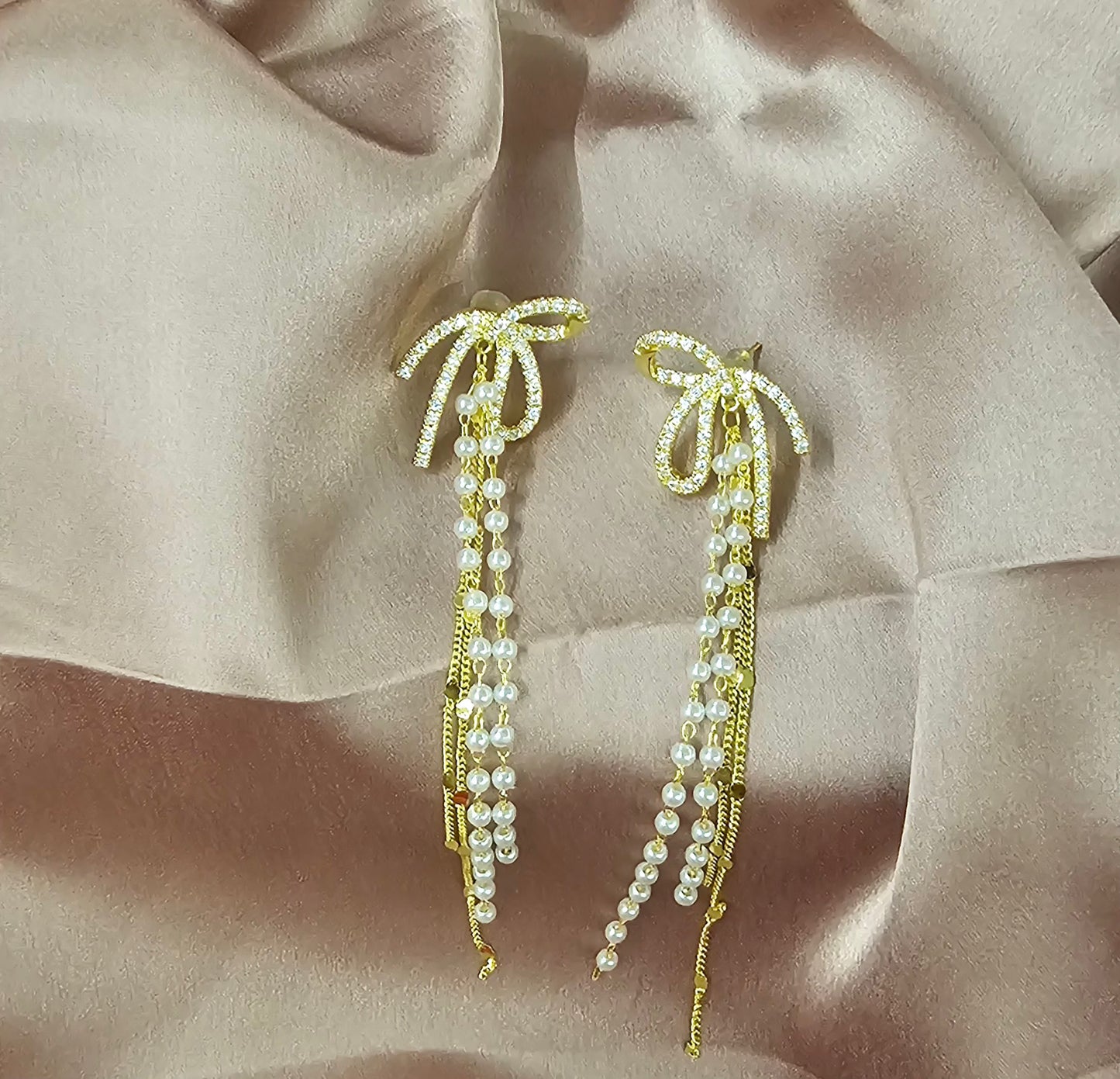 Crystal Bow Tassel Earrings