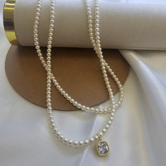 Long Pearl Chain with Crystal Drop