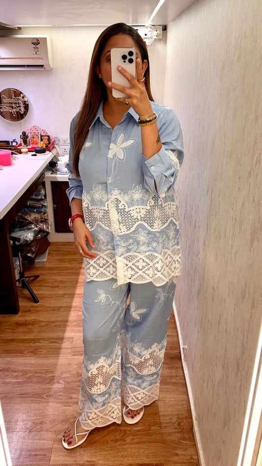 Sky Blue Floral Lace Co-ords