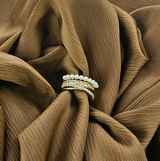 Stacked Pearl & Pave Ring