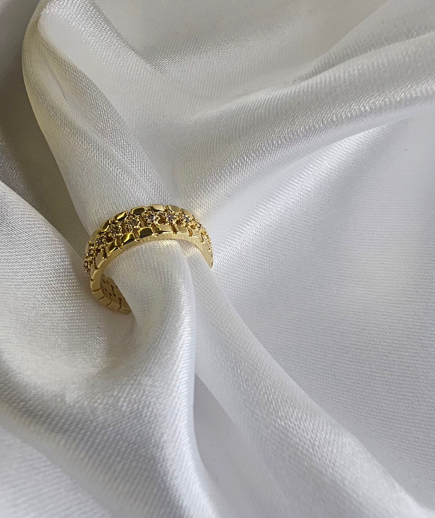 Wide Pave Micro-Textured Band Ring