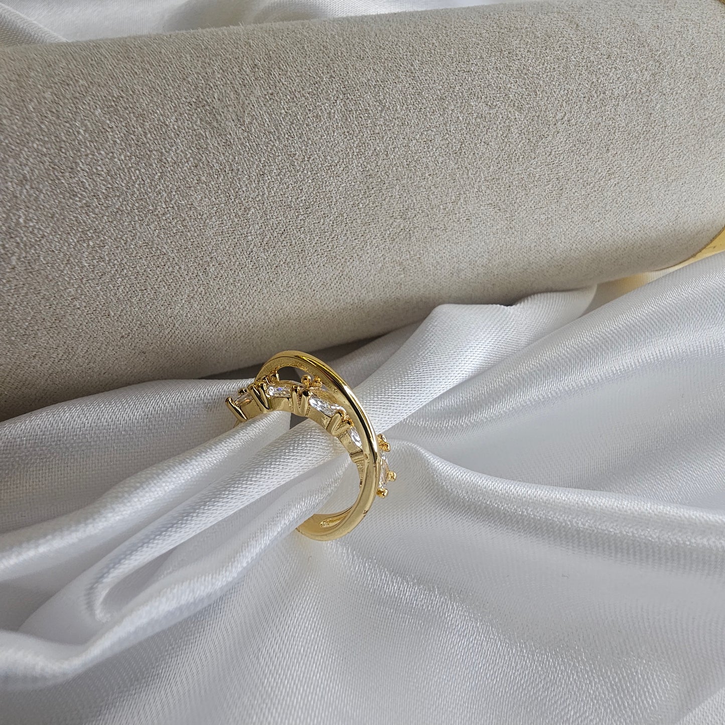 Curved Baguette and Round Stone Ring