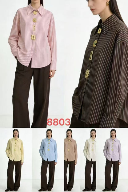 Strip golden button shirt