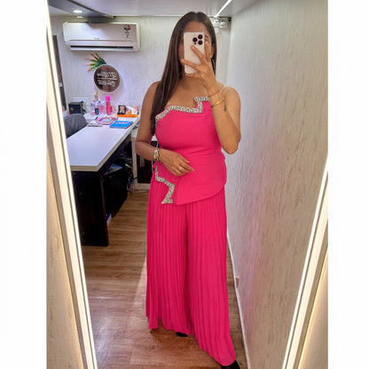 Tub T with Plitted plazo co-ord set