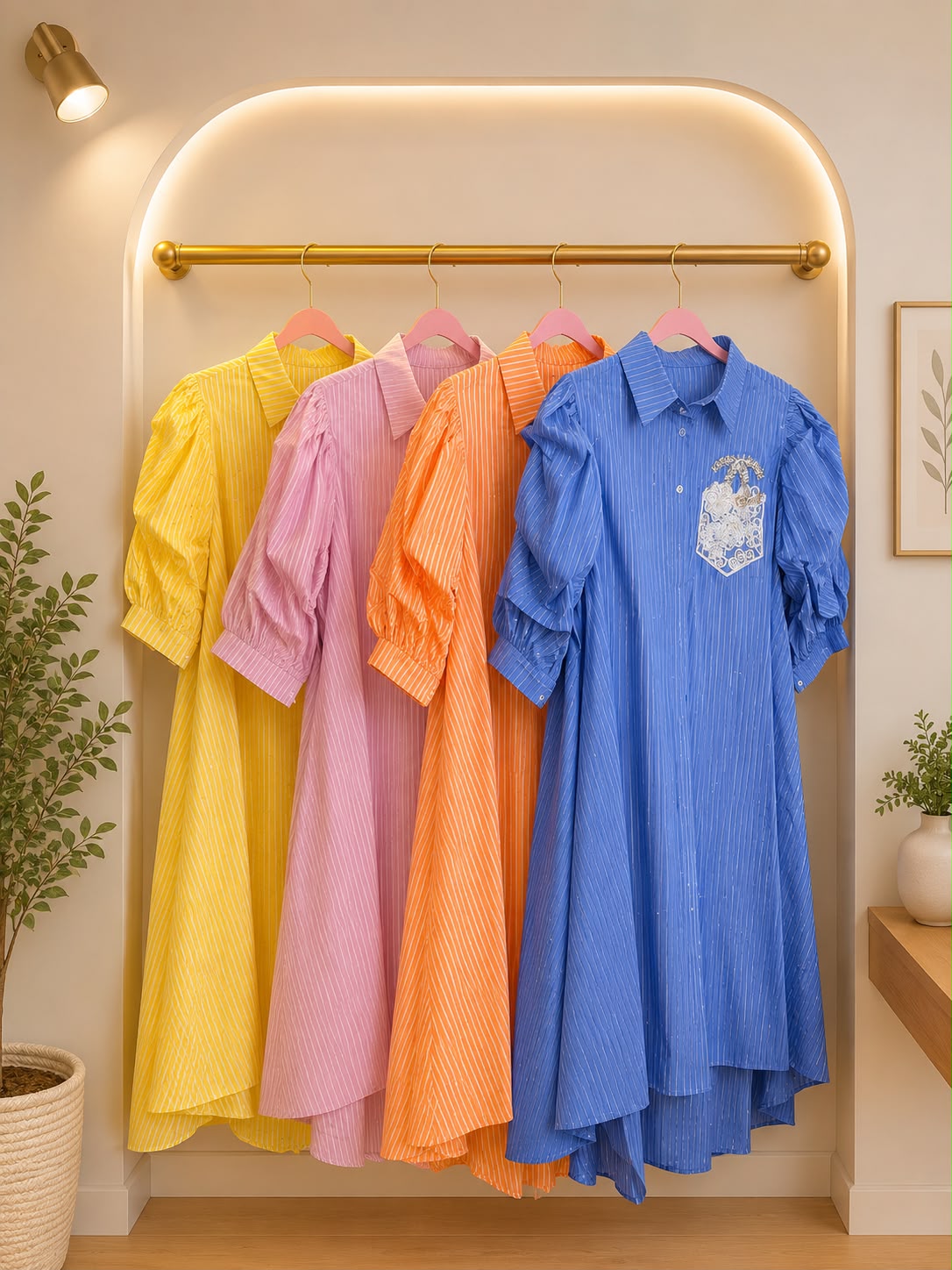 Women’s Royal Blue Embroidered Belted Shirt Dress