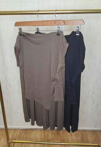 Women's Brown Asymmetrical Top &Maxi Skirt Co-ord Set