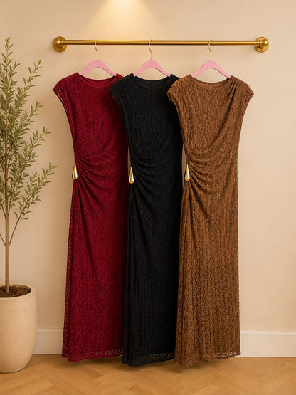 Women’s Burgundy Crochet Lace Midi Dress