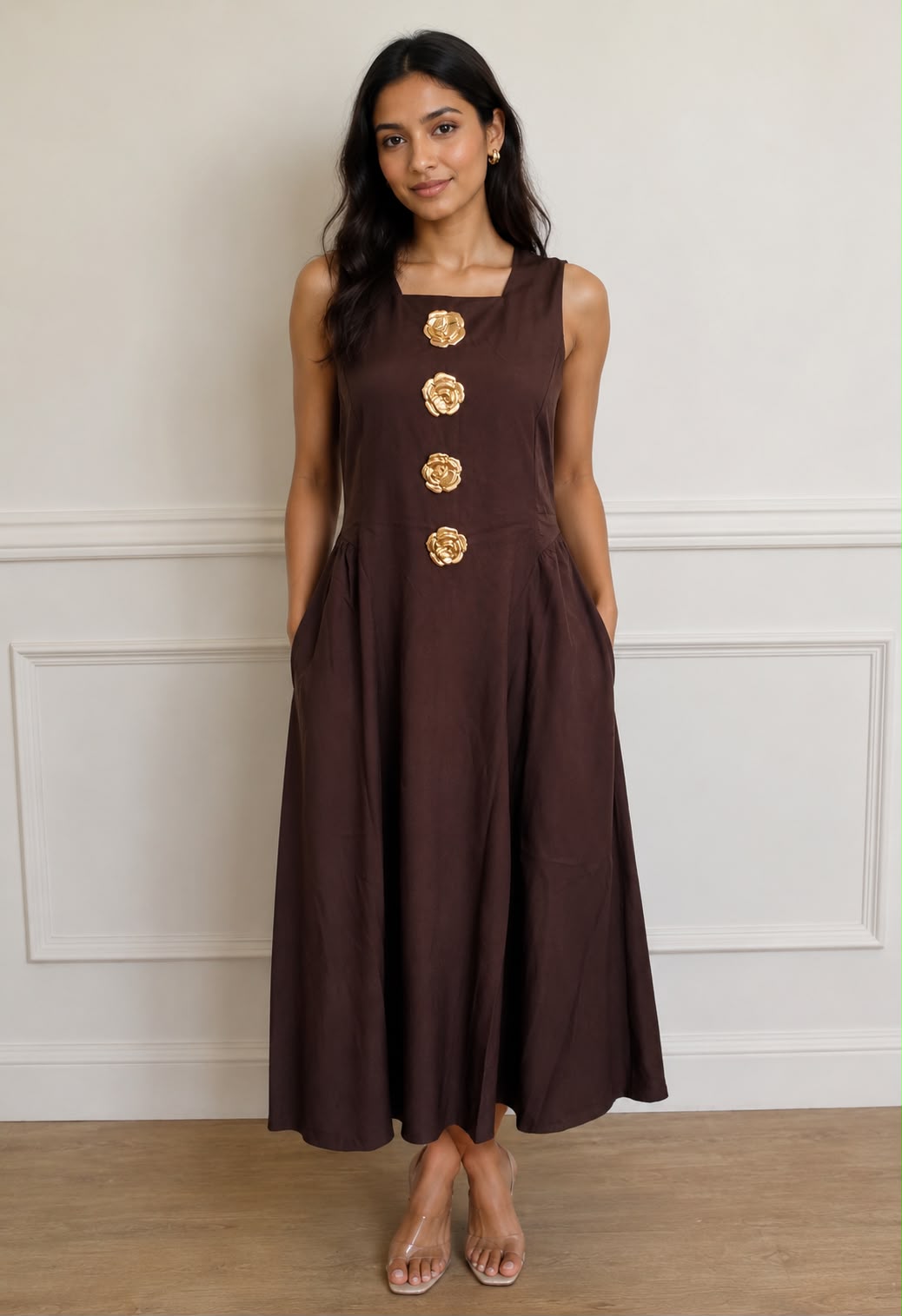Chocolate Brown Sleeveless Maxi Dress