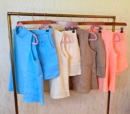 Women’s Beige Sleeveless Top & Shorts Co-ord Set