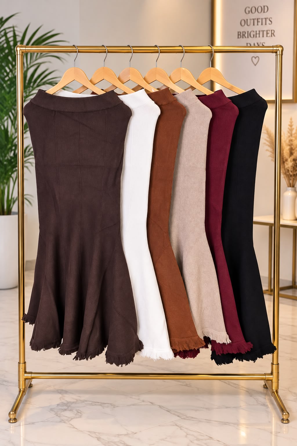 Women’s White Textured Sleeveless Top with Brown Flared Maxi Skirt